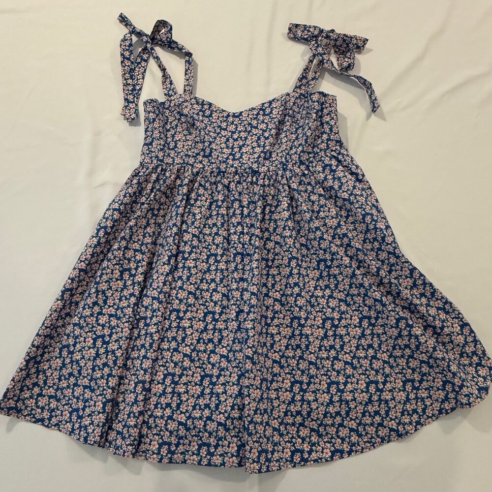 NWT Altar'd State Davena Floral Dress/ Navy/ Pink/White Smocked Tie Dress Size L